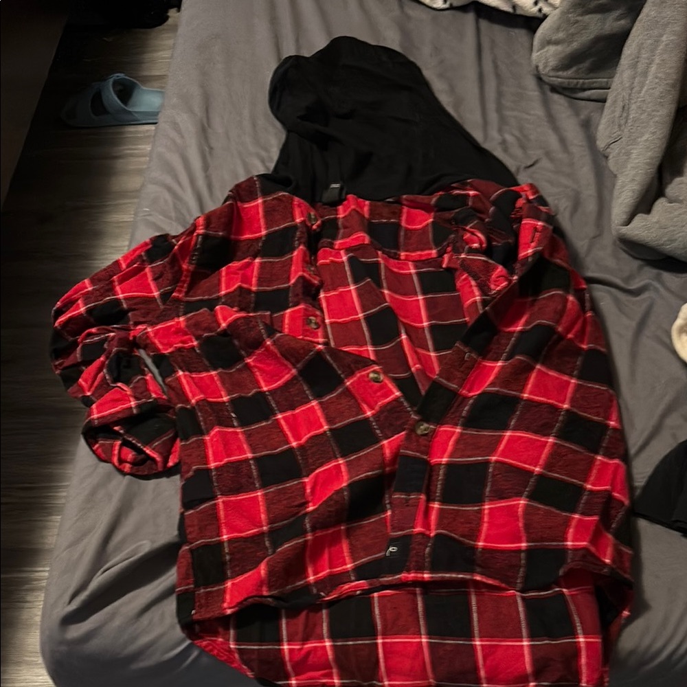Red and Black Plaid Hoodie